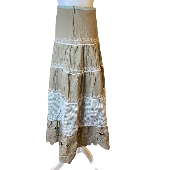 Vintage 80’s Prairie Skirt Large Drop Waist Multi Tiered Khaki and Ivory Retro - Picture 7 of 16